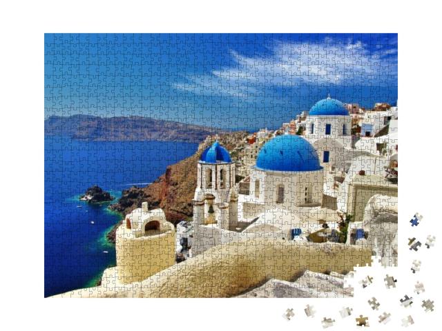 White-Blue Santorini - View of Caldera with Domes... Jigsaw Puzzle with 1000 pieces
