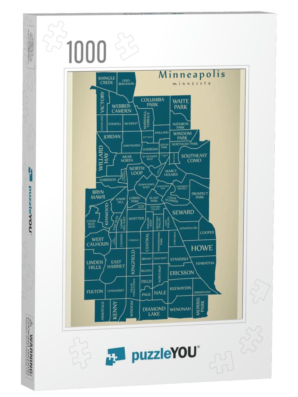 Modern City Map - Minneapolis Minnesota City of the USA wi... Jigsaw Puzzle with 1000 pieces