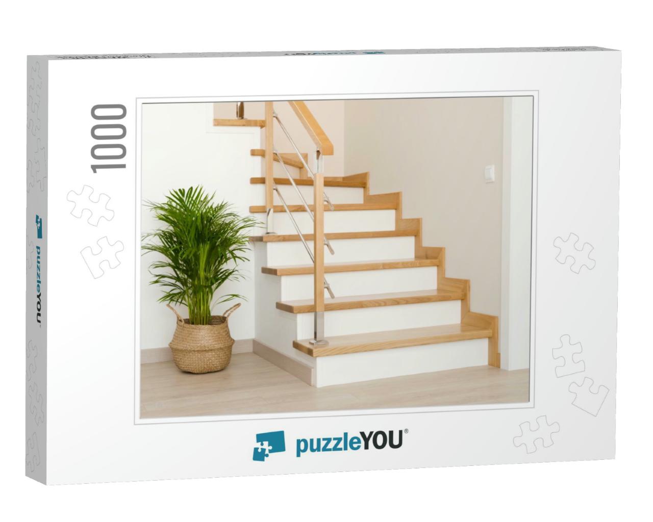 Modern Natural Ash Tree Wooden Stairs in New House Interi... Jigsaw Puzzle with 1000 pieces