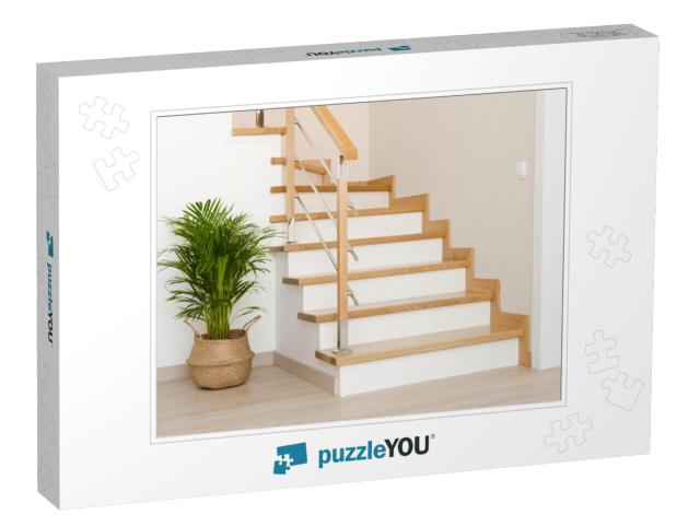 Modern Natural Ash Tree Wooden Stairs in New House Interi... Jigsaw Puzzle