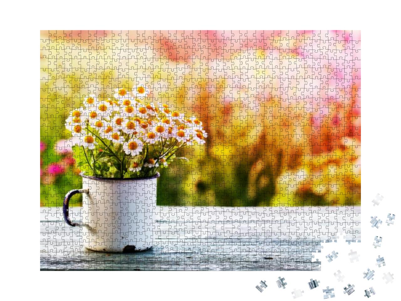 Summer or Spring Beautiful Garden with Daisy Flowers... Jigsaw Puzzle with 1000 pieces