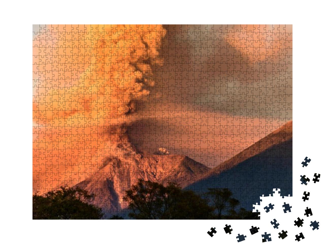 Fuego Volcano Erupting At Dawn Next to Acatenango Volcano... Jigsaw Puzzle with 1000 pieces