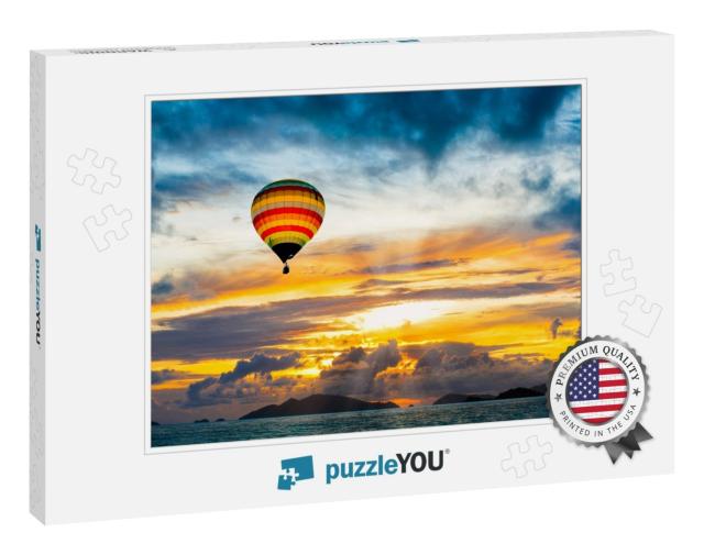 Hot Air Balloon Over the Sea At Sunset... Jigsaw Puzzle