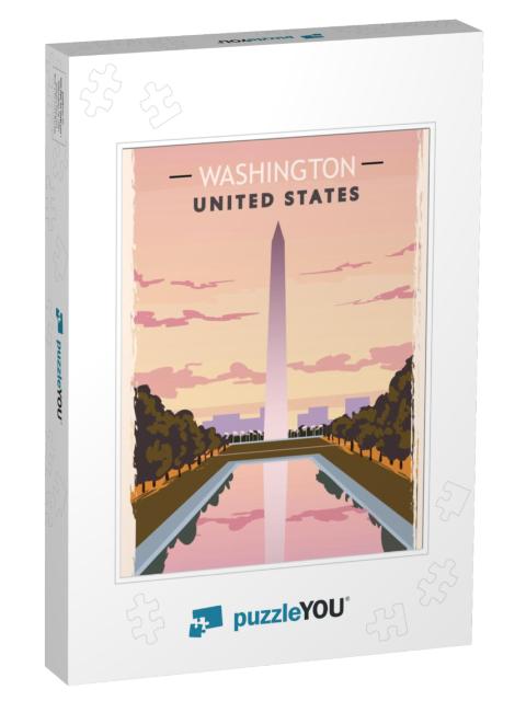 Washington Monument Retro Poster. USA Washington Travel Il... Jigsaw Puzzle