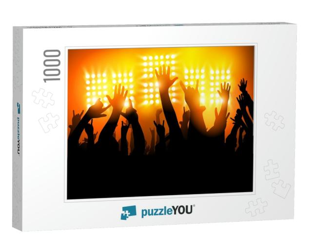 Hands in the Air - Fans At a Concert. Vector Illustration... Jigsaw Puzzle with 1000 pieces
