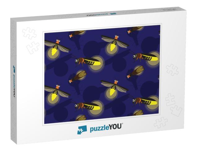 Cute Firefly Cartoon Background Seamless Wallpaper... Jigsaw Puzzle