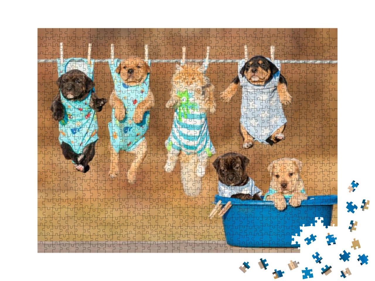 Funny Group of American Staffordshire Terrier Puppies wit... Jigsaw Puzzle with 1000 pieces