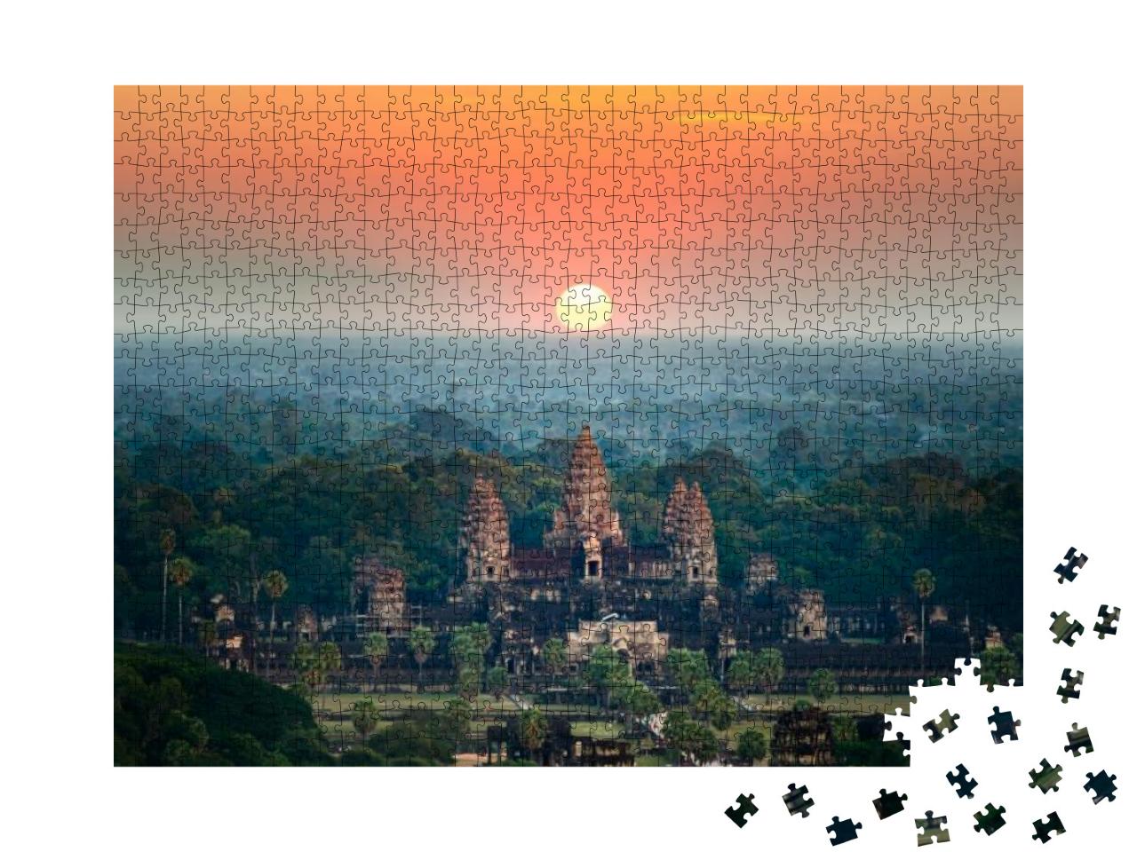 Beautiful Aerial View of Angkor Wat At Sunrise, Siem Reap... Jigsaw Puzzle with 1000 pieces