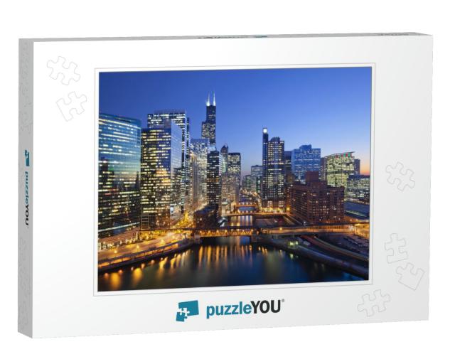 City of Chicago. Image of Chicago Downtown & Chicago Rive... Jigsaw Puzzle