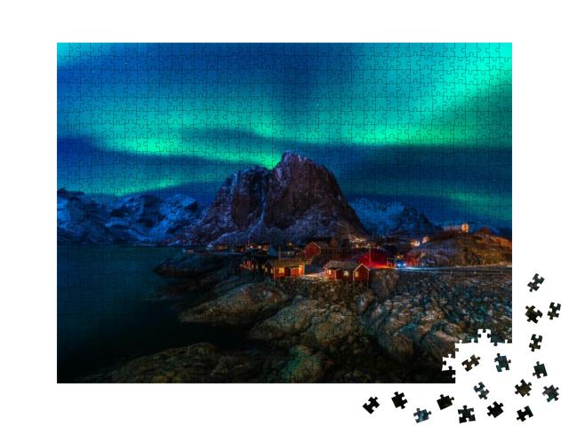 Aurora Lights Are Dancing Over the Sky At a Small Fishing... Jigsaw Puzzle with 1000 pieces