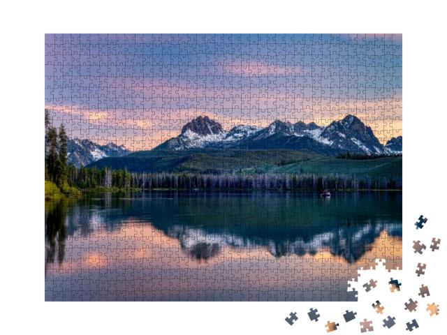 High Idaho Mountain Lake with a Raft Fishing in a Lake... Jigsaw Puzzle with 1000 pieces