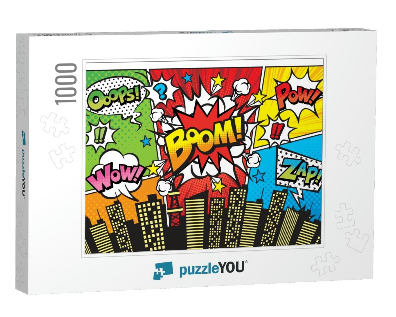 City Background Material with Comic Art Style Speech Bubb... Jigsaw Puzzle with 1000 pieces