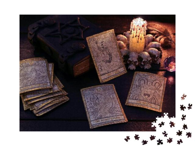 The Tarot Cards with Crystal, Candle & Book. Hal... Jigsaw Puzzle with 1000 pieces