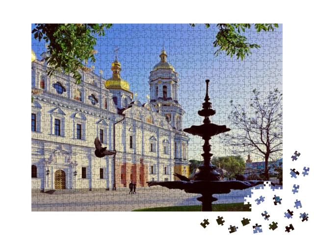 Kiev Pechersk Lavra with Flying Dove, Black Fountain Wate... Jigsaw Puzzle with 1000 pieces