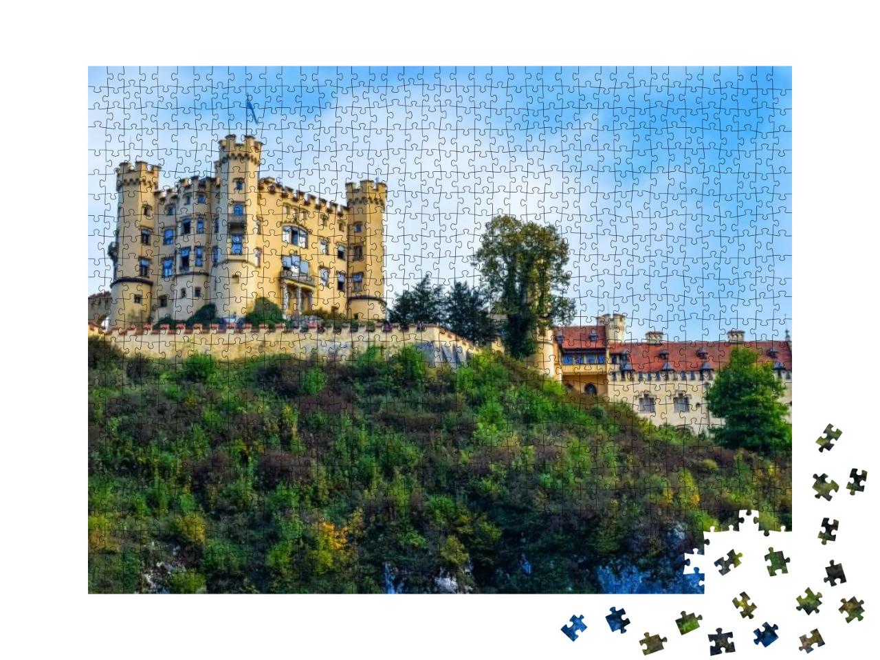 An Ancient Hohenschwangau Castle on the Hill Under the Mo... Jigsaw Puzzle with 1000 pieces