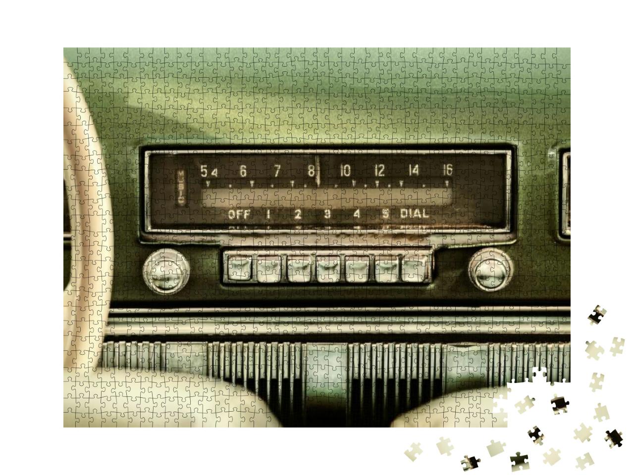 Retro Styled Image of an Old Car Radio Inside a Green Cla... Jigsaw Puzzle with 1000 pieces