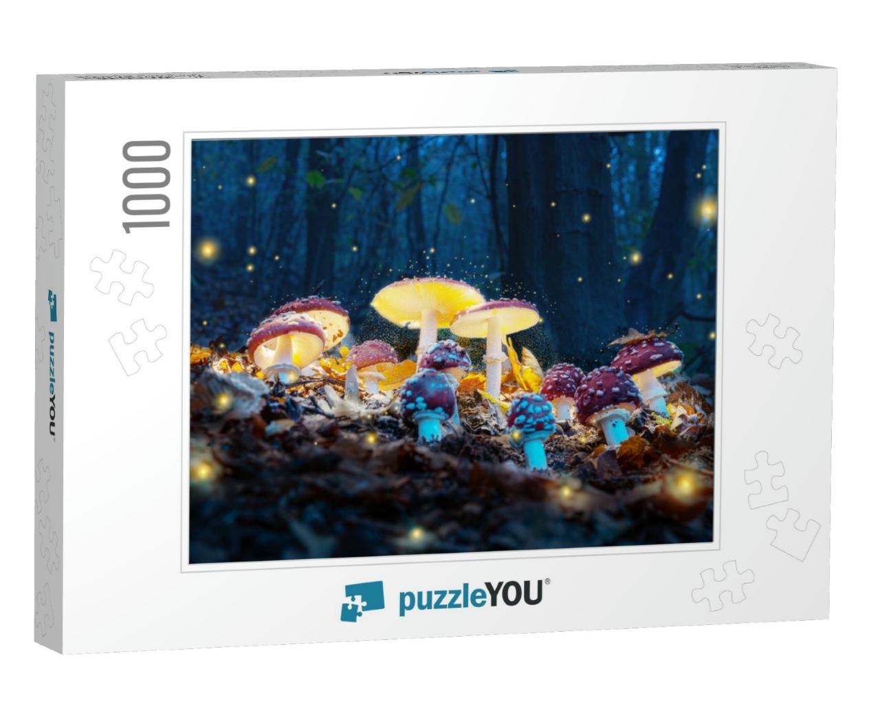 Mystical Fly Agarics Glow in a Mysterious Dark Forest. Fa... Jigsaw Puzzle with 1000 pieces