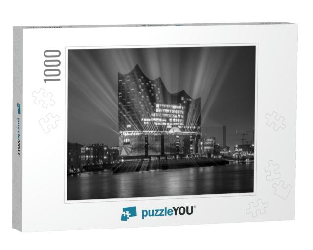 Panorama of the Harbor of Hamburg At Night... Jigsaw Puzzle with 1000 pieces