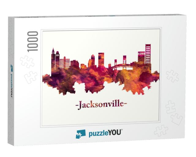 Red Skyline of Jacksonville, a Large City in Northeastern... Jigsaw Puzzle with 1000 pieces