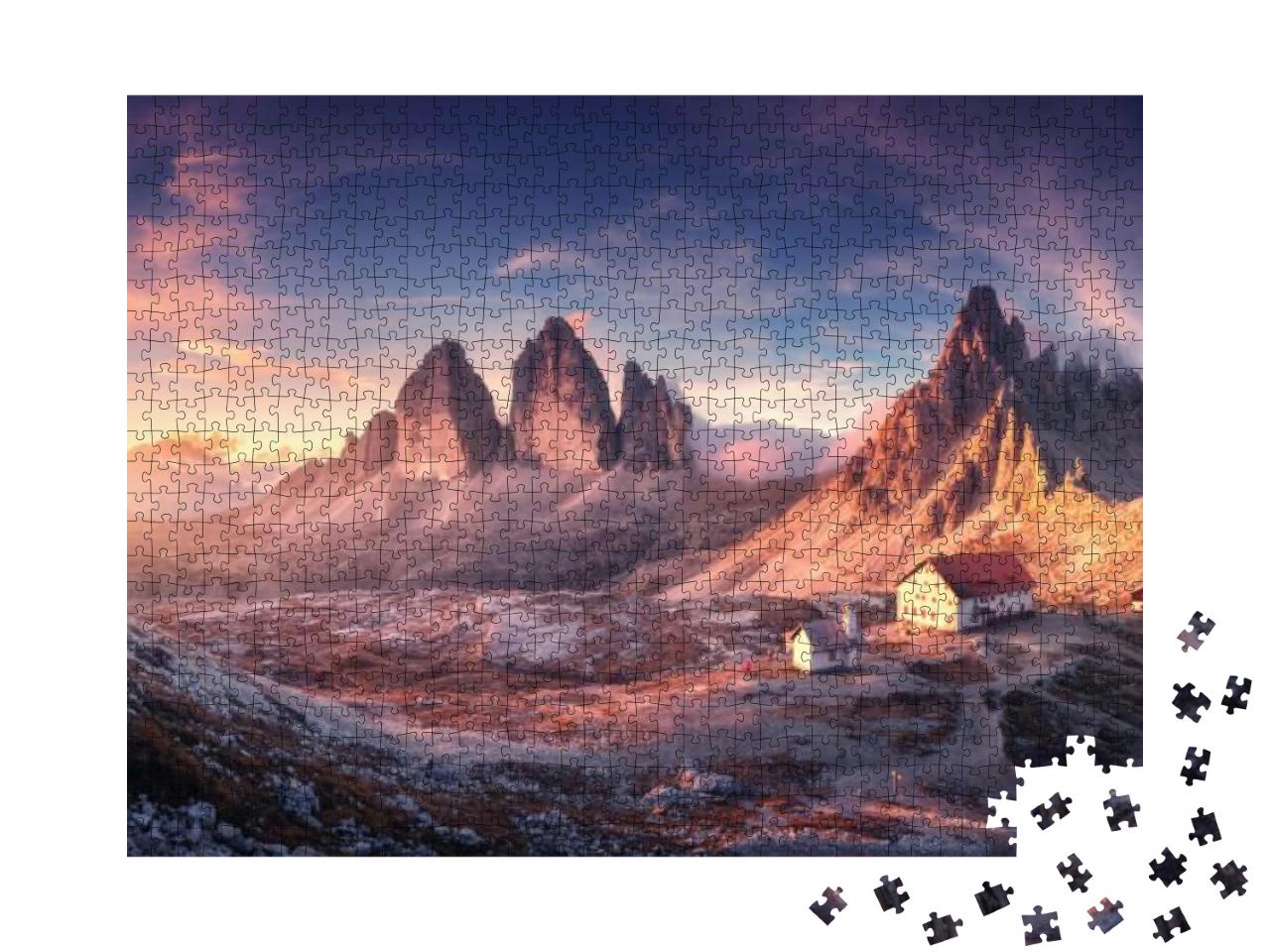 Mountain Valley with Beautiful House & Church At Sunset i... Jigsaw Puzzle with 1000 pieces