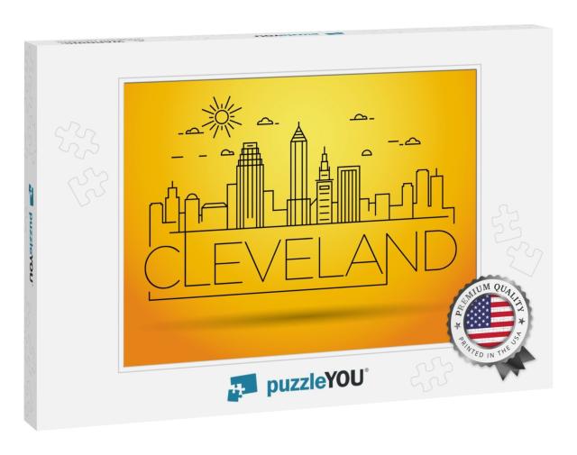 Minimal Cleveland Linear City Skyline with Typographic De... Jigsaw Puzzle