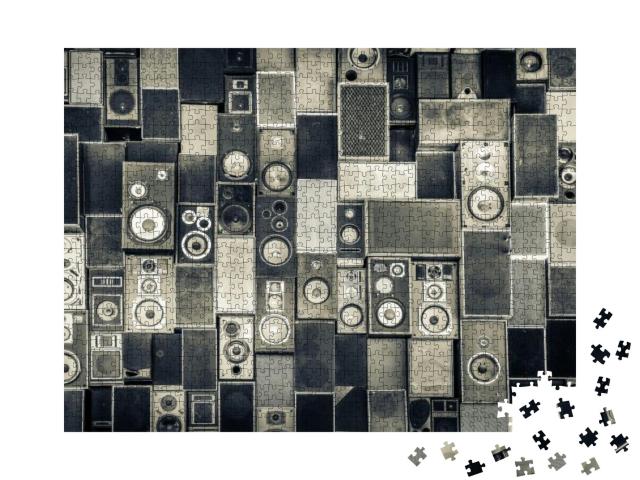Music Sound Speakers Hanging on the Wall in Monochrome Vi... Jigsaw Puzzle with 1000 pieces