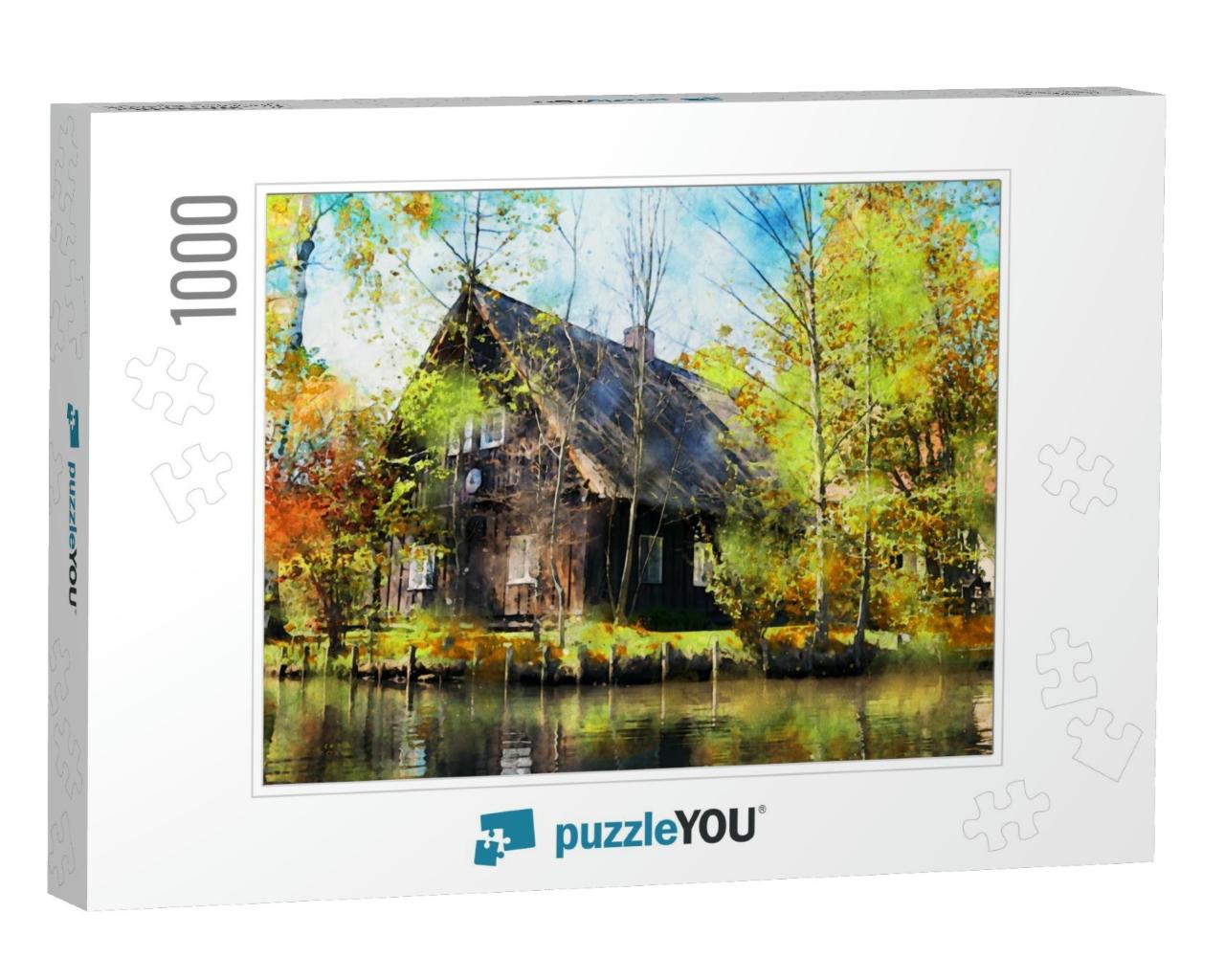 Watercolor Illustration of Spreewald Forest House in Autu... Jigsaw Puzzle with 1000 pieces