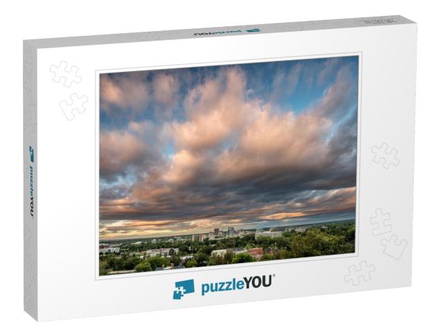 Colors of Morning Paint the Clouds Over Boise Idaho... Jigsaw Puzzle