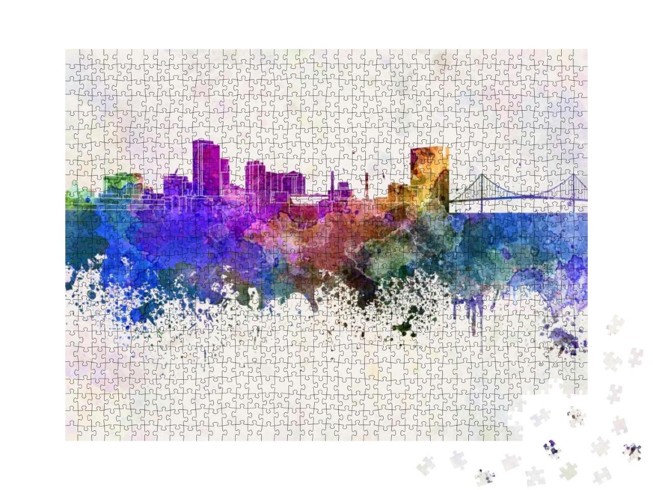 Toledo Skyline in Watercolor Background... Jigsaw Puzzle with 1000 pieces