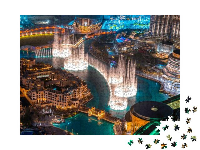 Dancing Fountain Show. Magical View At Night. Tourist Att... Jigsaw Puzzle with 1000 pieces
