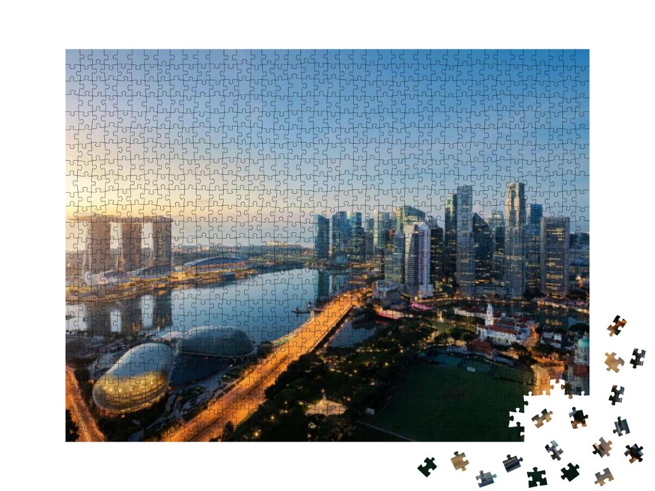 Aerial View of Singapore Business District & City At Twil... Jigsaw Puzzle with 1000 pieces