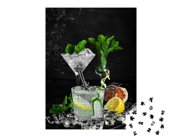 Alcoholic Cocktail Gin & Tonic with Cucumber on a Black S... Jigsaw Puzzle with 1000 pieces
