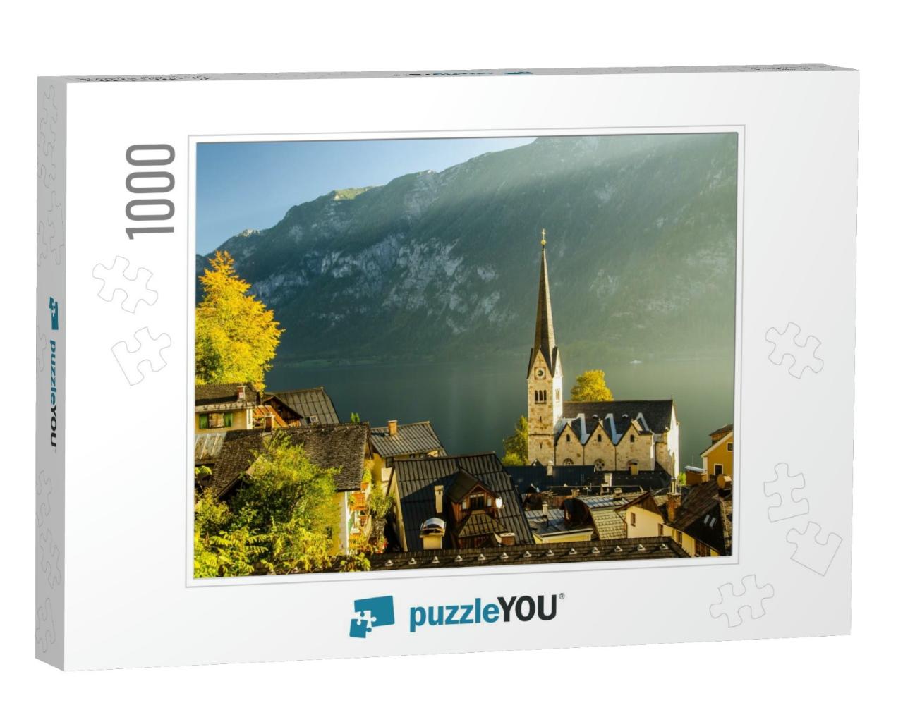 Sunset View of Hallstatt Hallstadt with Blue Sky Above, A... Jigsaw Puzzle with 1000 pieces