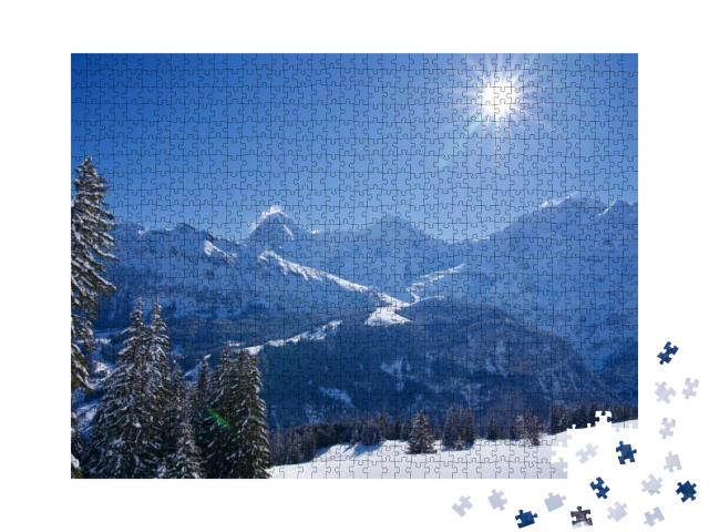 Beautiful Winter Landscape with Star Shaped Sun At Muerre... Jigsaw Puzzle with 1000 pieces