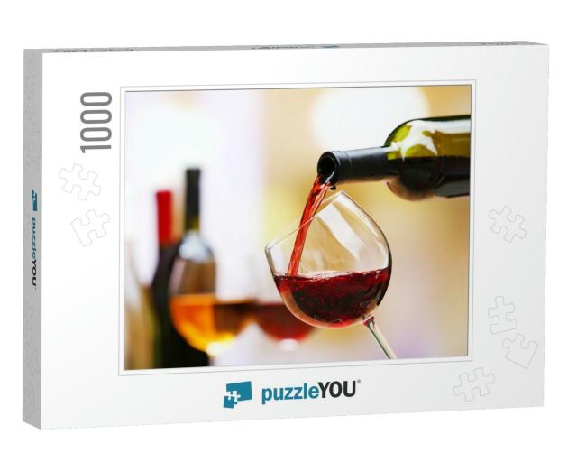 Red Wine Pouring Into Wine Glass, Close-Up... Jigsaw Puzzle with 1000 pieces