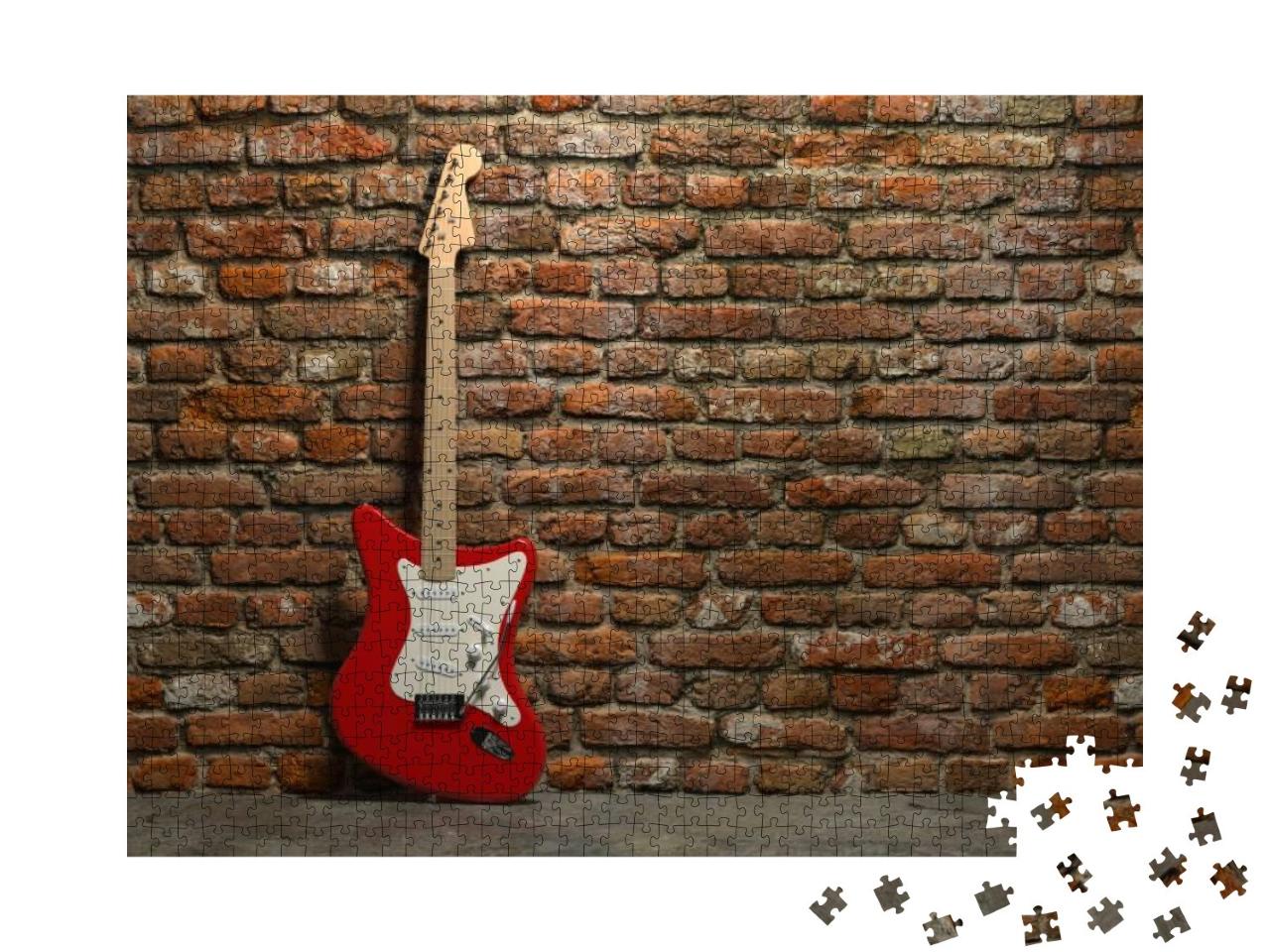 Red Electric Guitar with Six String Wooden Body An... Jigsaw Puzzle with 1000 pieces