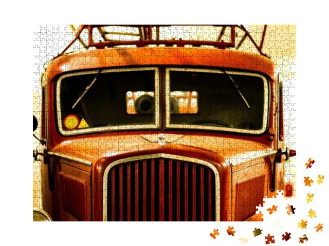 Vintage Fire Truck. Firefighter Vehicle Retro Close Up Ph... Jigsaw Puzzle with 1000 pieces