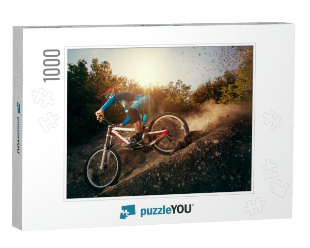 Downhill Mountain Bike. Young Man Cyclist to Riding a Bic... Jigsaw Puzzle with 1000 pieces