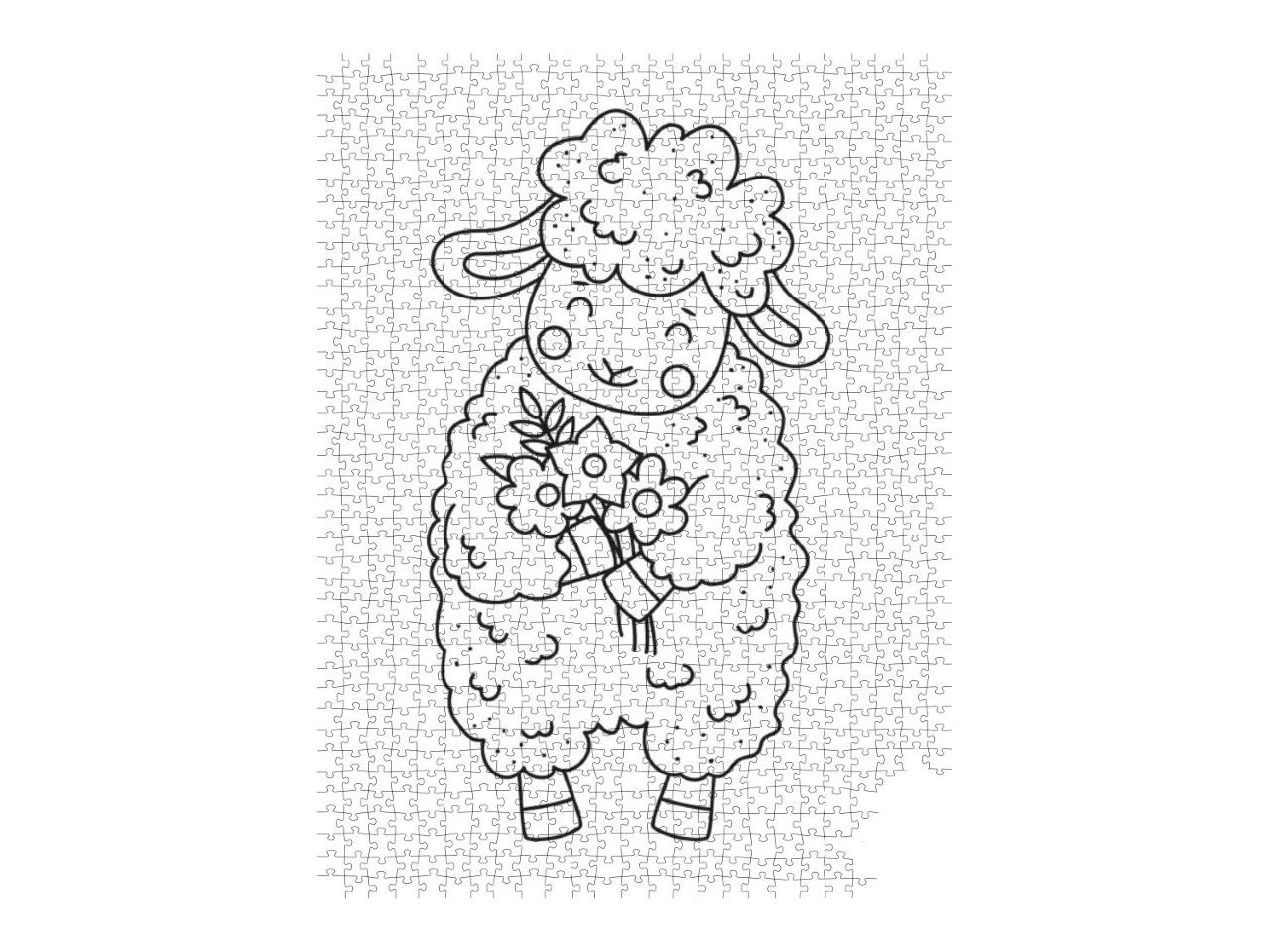 Cute Outline Doodle Sheep with Flowers. Vector Illustrati... Jigsaw Puzzle with 1000 pieces