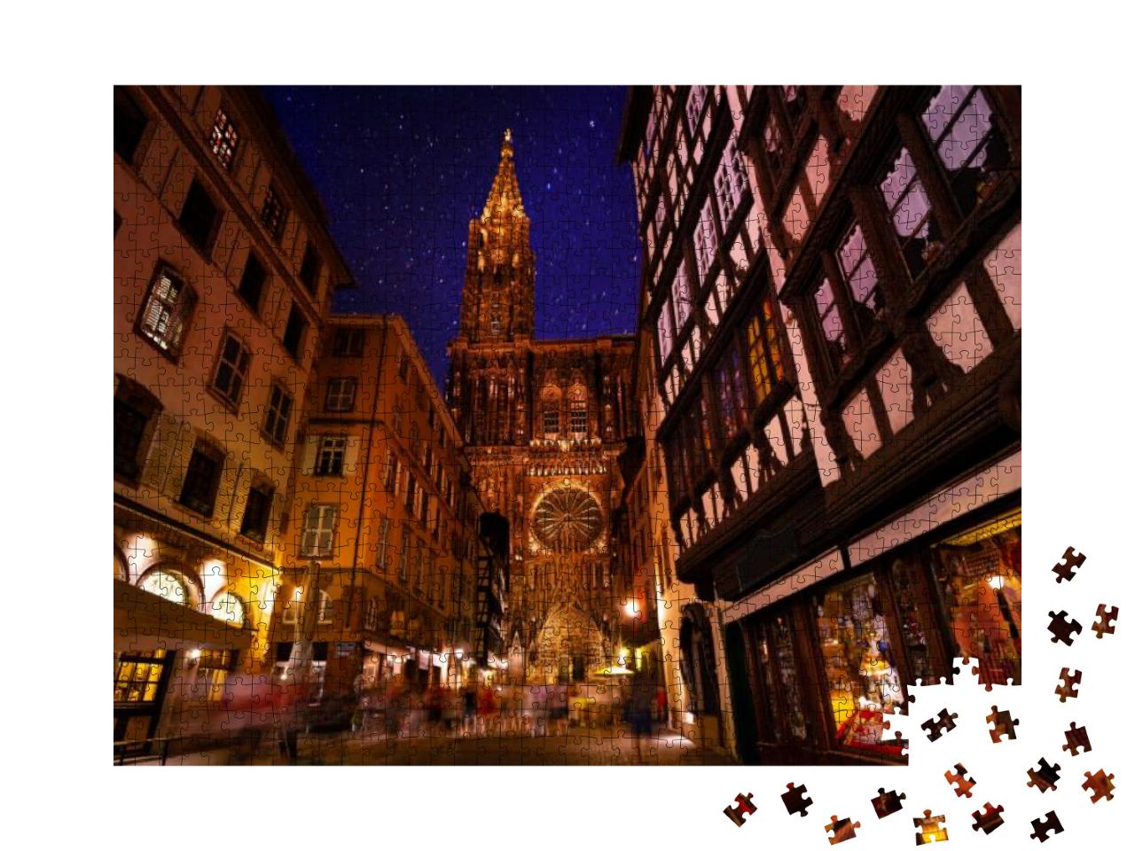 Night View of Strasbourg & Notre Dame Cathedral... Jigsaw Puzzle with 1000 pieces