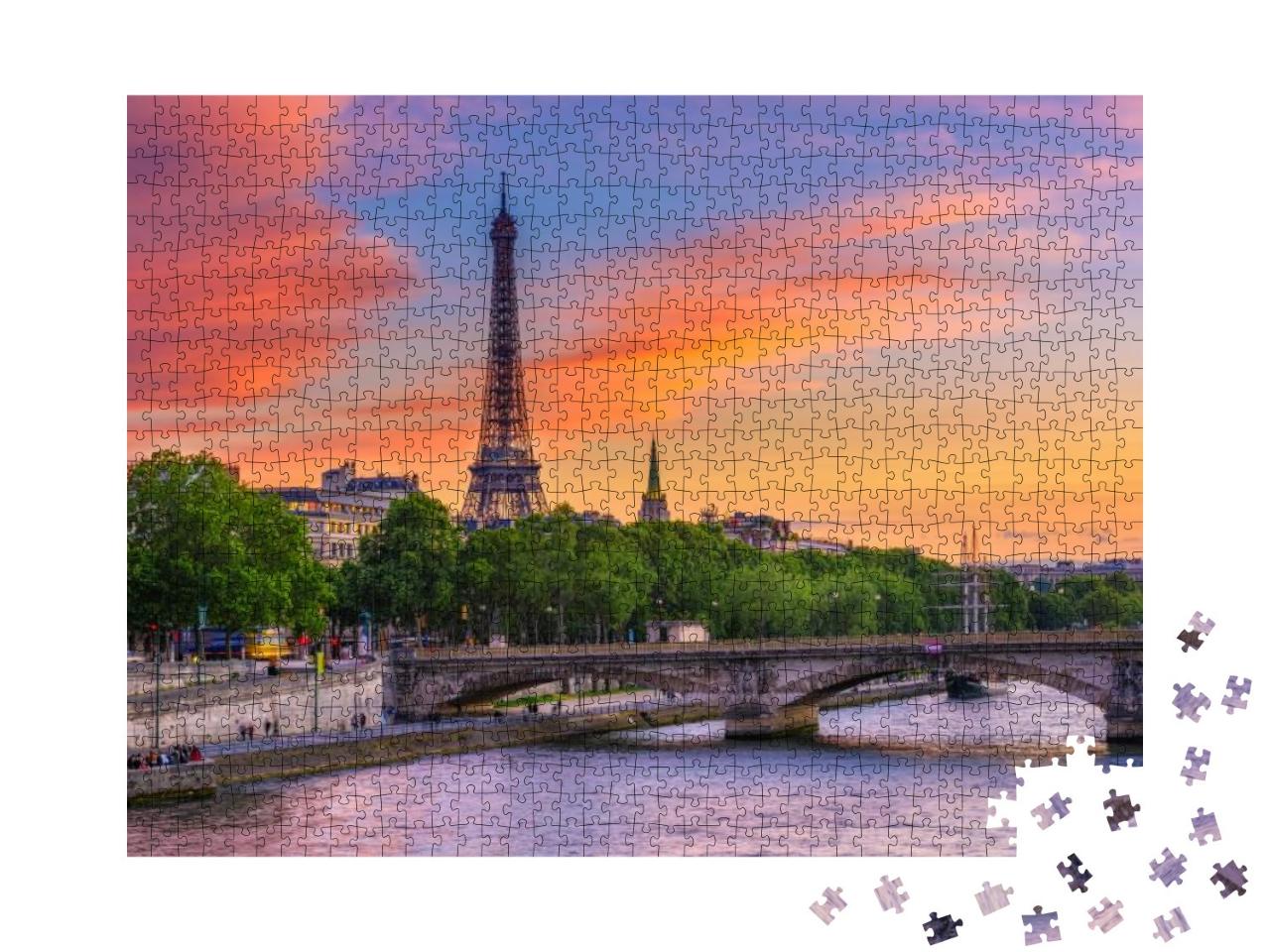 Sunset View of Eiffel Tower & Seine River in Paris, Franc... Jigsaw Puzzle with 1000 pieces