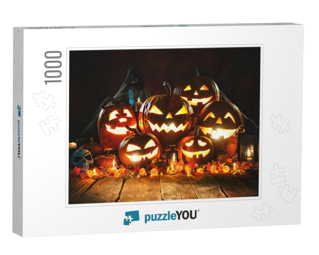 Halloween Pumpkin Head Jack Lantern with Burning Candles... Jigsaw Puzzle with 1000 pieces