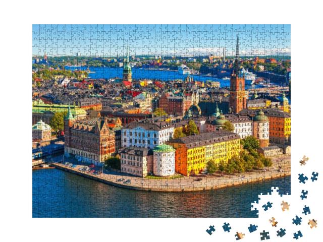Scenic Summer Aerial Panorama of the Old Town Gamla Stan... Jigsaw Puzzle with 1000 pieces