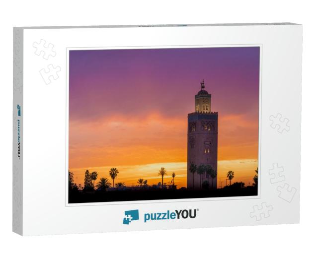 Koutoubia Mosque in Marrakech Morocco with a Beautiful Pu... Jigsaw Puzzle