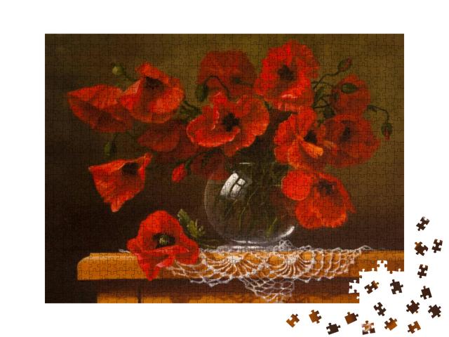 Oil Painting on Canvas, Poppy... Jigsaw Puzzle with 1000 pieces