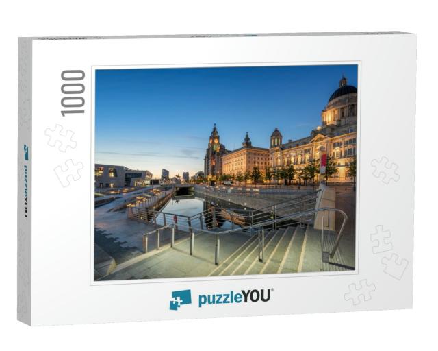 The Three Graces on Liverpools Pier Head Waterfront... Jigsaw Puzzle with 1000 pieces
