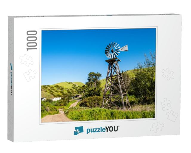 Windmill At Scoprion Ranch on Santa Cruz, Channel Islands... Jigsaw Puzzle with 1000 pieces