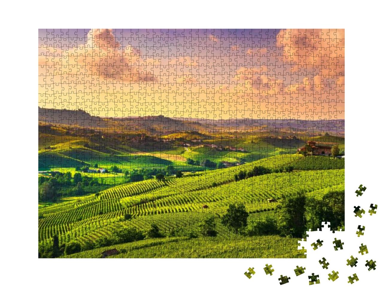 Langhe Vineyards Sunset Panorama, Near Barolo, UNESCO Sit... Jigsaw Puzzle with 1000 pieces
