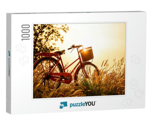 Beautiful Landscape Image with Bicycle At Sunset... Jigsaw Puzzle with 1000 pieces