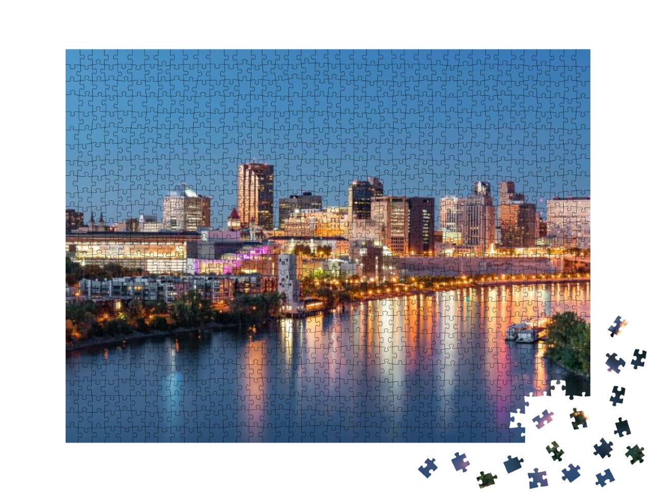 St. Paul, Minnesota Night Skyline Along the Mississippi R... Jigsaw Puzzle with 1000 pieces